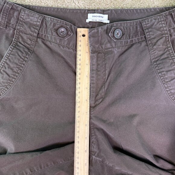 DOCKERS Mid Rise Curvy Brown Stretch CAPRI Pants Women’s Size 12 - 34x18 - E514 - Picture 8 of 10